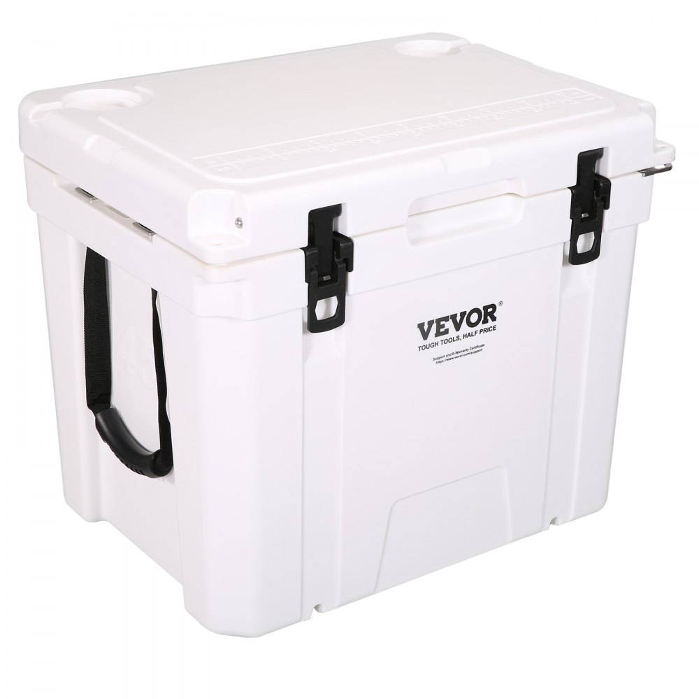 VEVOR Insulated Portable Cooler, 45 qt, Holds 45 Cans, Ice Retention Hard Cooler with Heavy Duty Handle, Ice Chest Lunch Box for Camping, Beach, Picnic, Travel, Outdoor, Keeps Ice for up to 6 Days