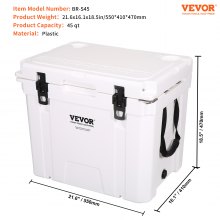 VEVOR Insulated Portable Cooler, 45 qt, Holds 45 Cans, Ice Retention Hard Cooler with Heavy Duty Handle, Ice Chest Lunch Box for Camping, Beach, Picnic, Travel, Outdoor, Keeps Ice for up to 6 Days