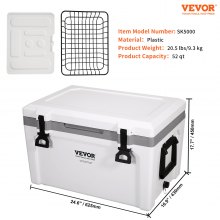 VEVOR Insulated Portable Cooler, 49 L, Holds 50 Cans, Ice Retention Hard Cooler with Heavy Duty Handle, Ice Chest Lunch Box for Camping, Beach, Picnic, Travel, Outdoor, Keeps Ice for up to 6 Days