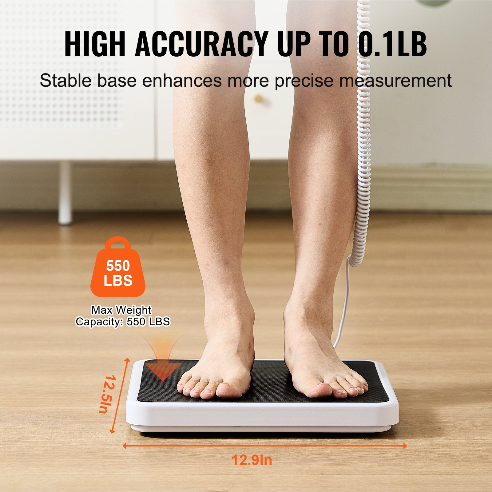 VEVOR Portable Medical Scale, Professional Digital Physician Scale for Weighing - with Anti-Slip Mat, 2 Units (kg/lb), Hold & Tare Function, 550LBS Capacity Physician Wight Scale for Gym Home Hospital