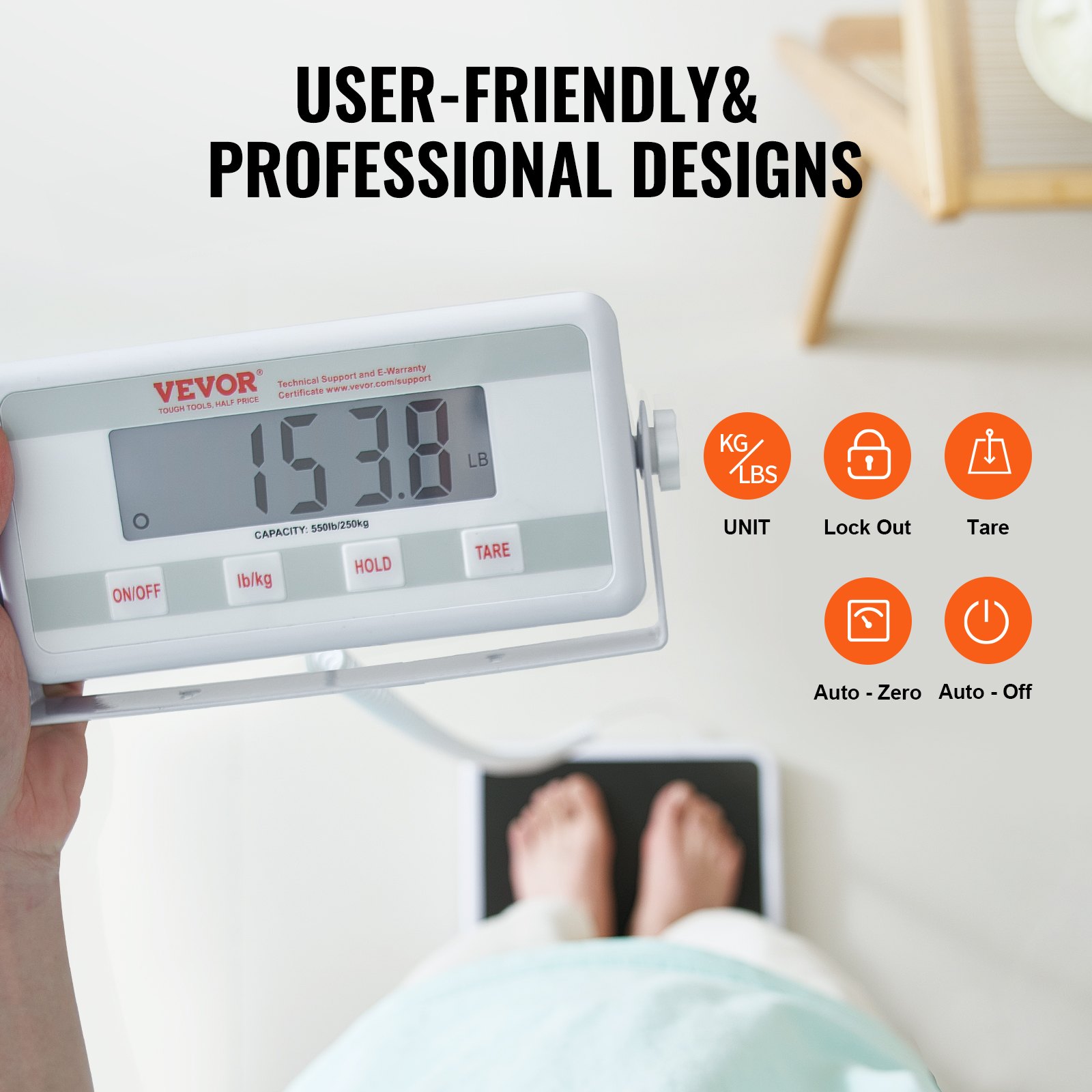 VEVOR Portable Medical Scale, Professional Digital Physician Scale for Weighing - with Anti-Slip Mat, 2 Units (kg/lb), Hold & Tare Function, 550LBS Capacity Physician Wight Scale for Gym Home Hospital