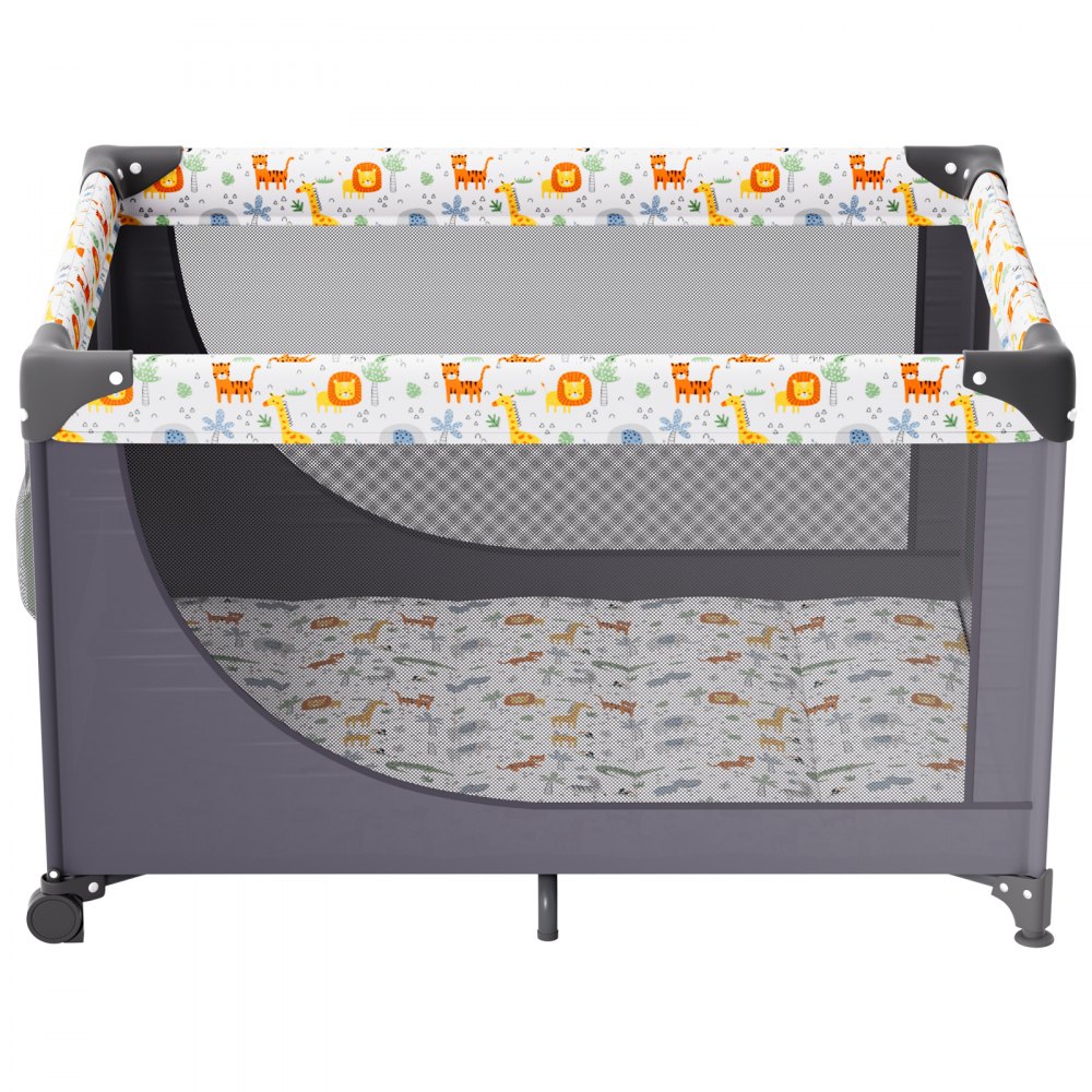 VEVOR Baby Playpen Travel Crib, Quick-Folding Playpen for Baby & Toddler, Portable Baby Fence Play Yard with Wheels, Breathable Mesh & Travel Bag, Indoor/Outdoor Kids Activity Center for 0-36 Months