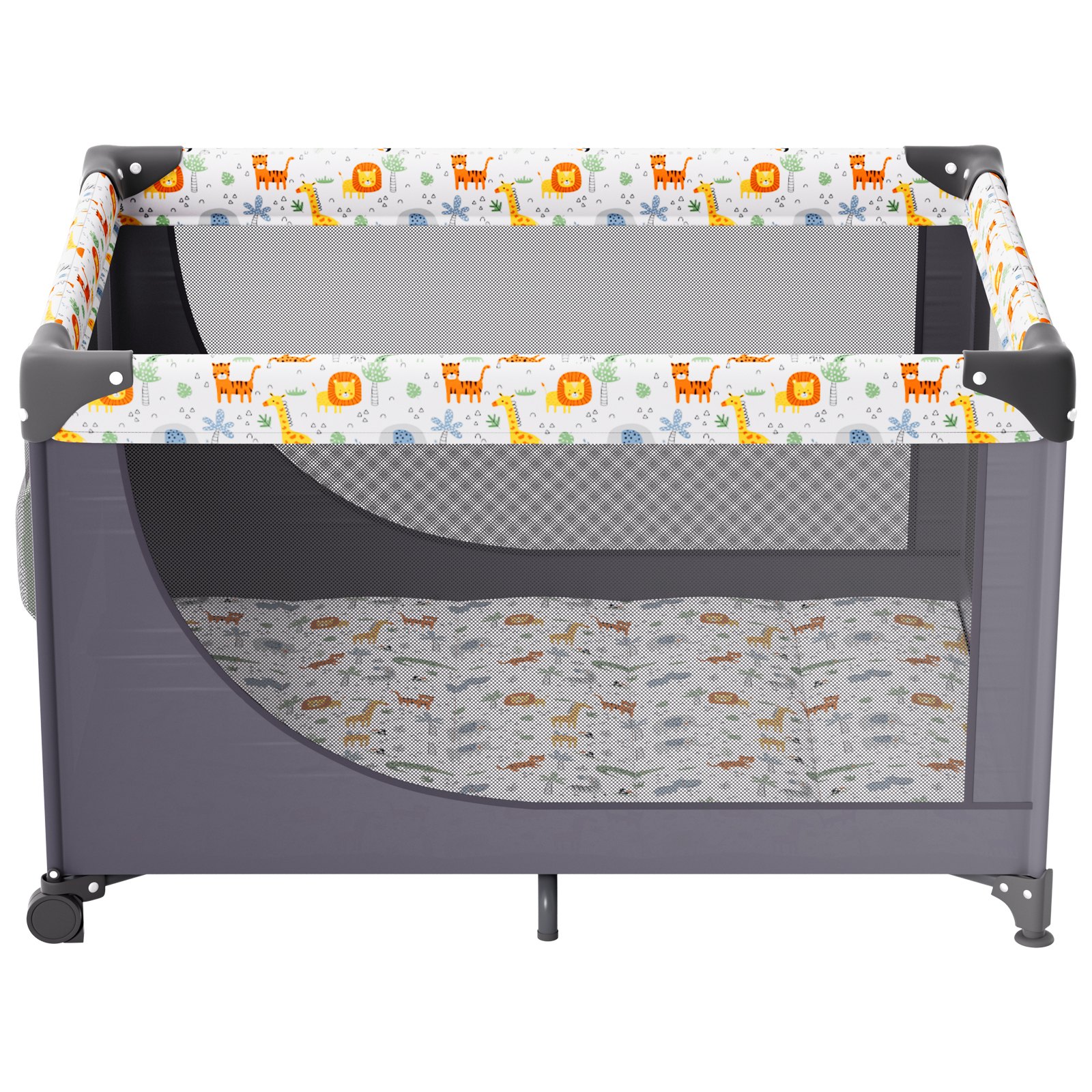 VEVOR Baby Playpen Travel Crib, Quick-Folding Playpen for Baby & Toddler, Portable Baby Fence Play Yard with Wheels, Breathable Mesh & Travel Bag, Indoor/Outdoor Kids Activity Center for 0-36 Months