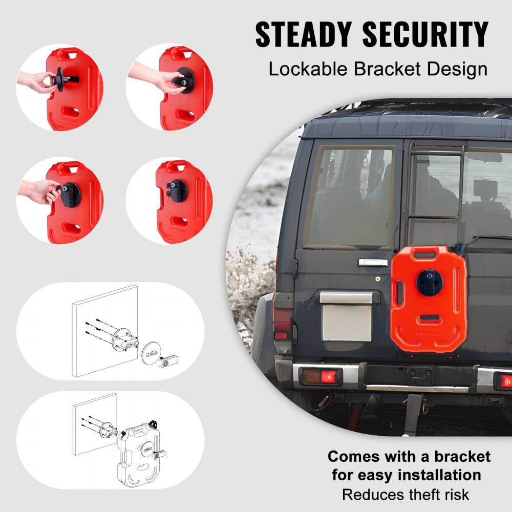 VEVOR Gas Can, 2.64 Gallon/10L, Fuel Tank with Spout and Lockable Bracket, Storage Gasoline Container, Auto-Off Function & Adjustable Flow Rate, Compatible with Most Cars Motorcycle SUV ATV UTV, Red