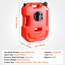 VEVOR Gas Can, 2.64 Gallon/10L, Fuel Tank with Spout and Lockable Bracket, Storage Gasoline Container, Auto-Off Function & Adjustable Flow Rate, Compatible with Most Cars Motorcycle SUV ATV UTV, Red