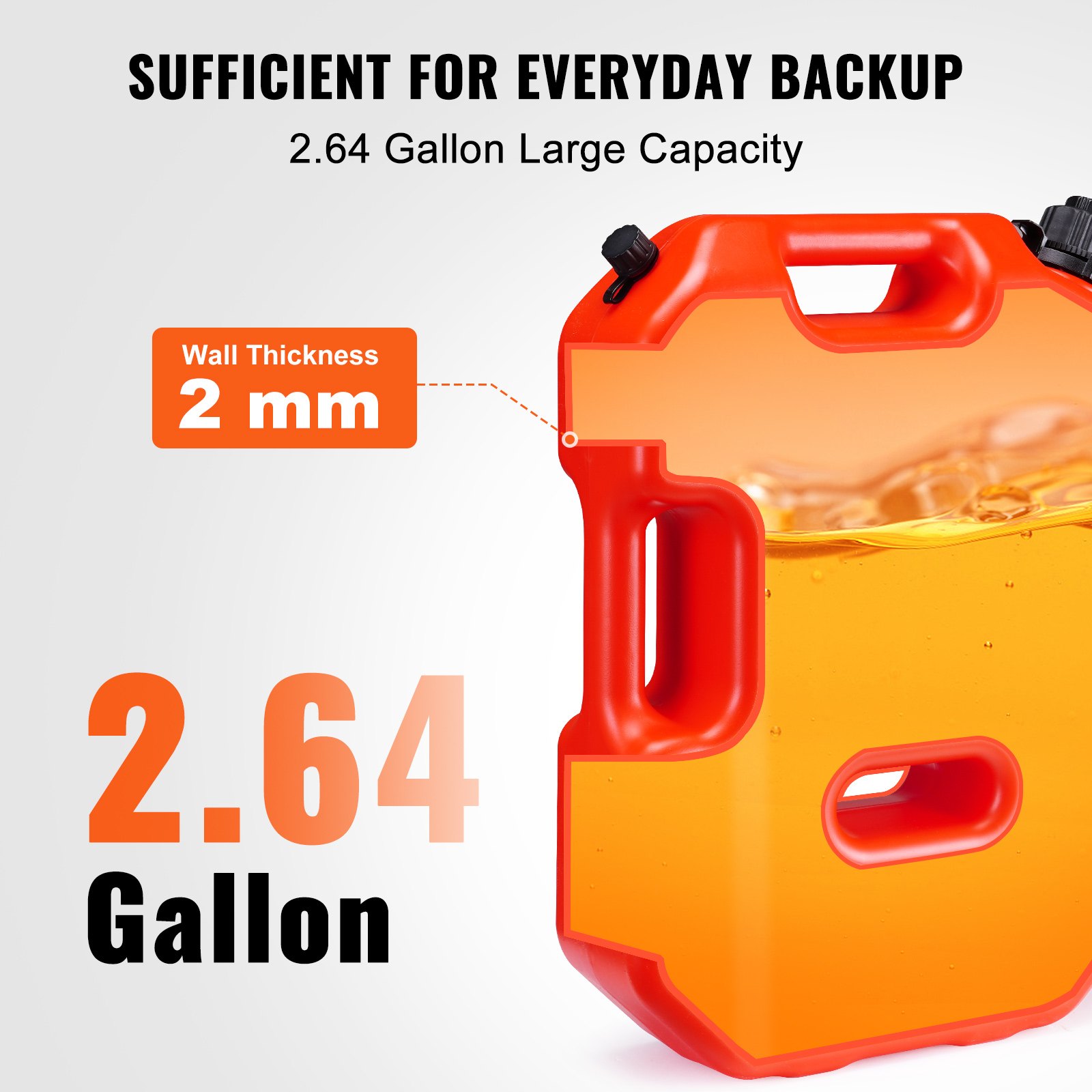 VEVOR Gas Can, 2.64 Gallon/10L, Fuel Tank with Spout and Lockable Bracket, Storage Gasoline Container, Auto-Off Function & Adjustable Flow Rate, Compatible with Most Cars Motorcycle SUV ATV UTV, Red