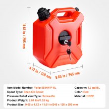 VEVOR Gas Can, 1.3 Gallon/5L, Fuel Tank with Spout and Lockable Bracket, Storage Gasoline Container, Auto-Off Function & Adjustable Flow Rate, Compatible with Most Cars Motorcycle SUV ATV UTV, Red