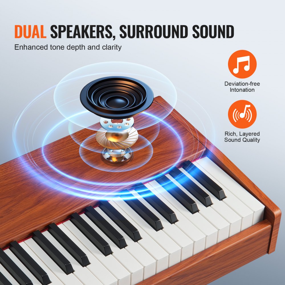 Piano digital contrapesado VEVOR, 88 teclas totalmente contrapesadas, piano eléctrico con teclado dual y altavoces, soporte de piano de cuatro patas con auriculares, 200 tonos y ritmos, compatible con Bluetooth/USB/MIDI, para principiantes.