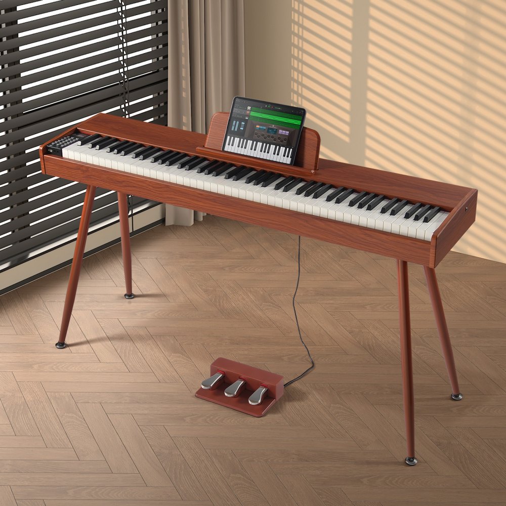 Piano digital contrapesado VEVOR, 88 teclas totalmente contrapesadas, piano eléctrico con teclado dual y altavoces, soporte de piano de cuatro patas con auriculares, 200 tonos y ritmos, compatible con Bluetooth/USB/MIDI, para principiantes.