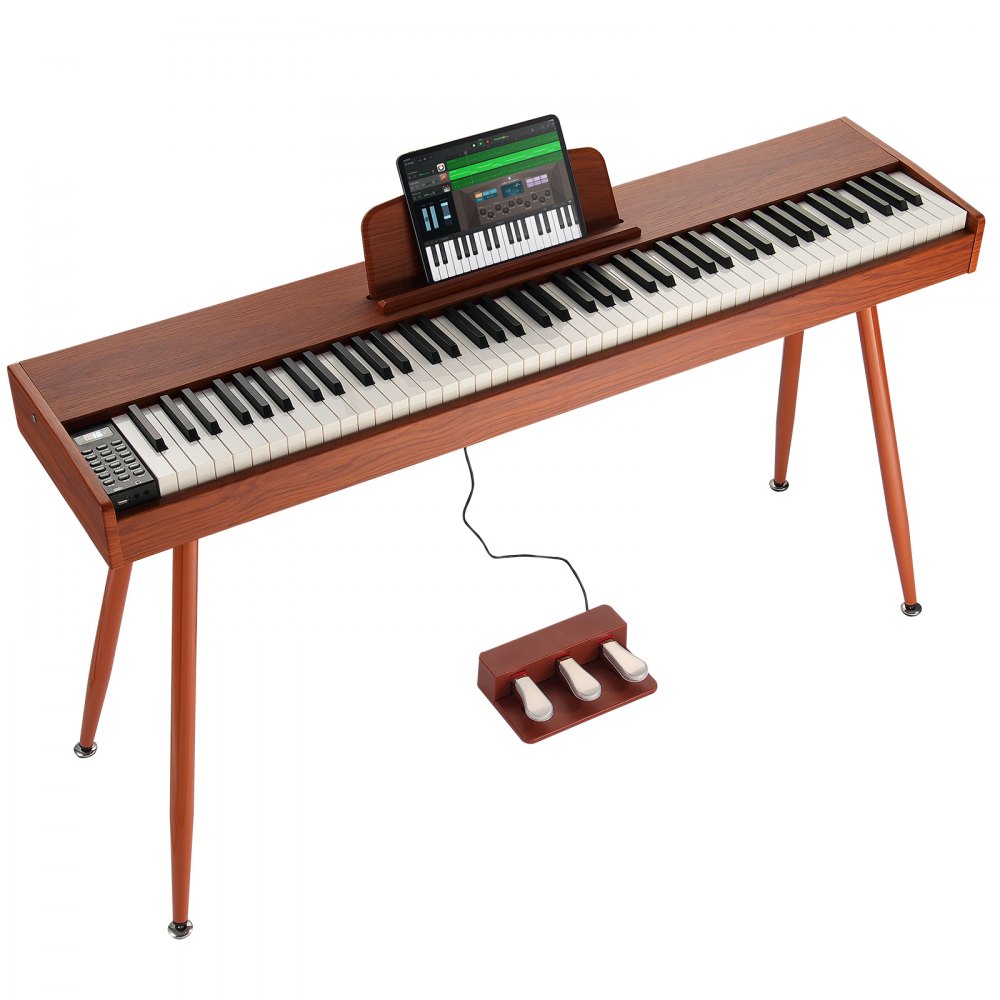 Piano digital contrapesado VEVOR, 88 teclas totalmente contrapesadas, piano eléctrico con teclado dual y altavoces, soporte de piano de cuatro patas con auriculares, 200 tonos y ritmos, compatible con Bluetooth/USB/MIDI, para principiantes.