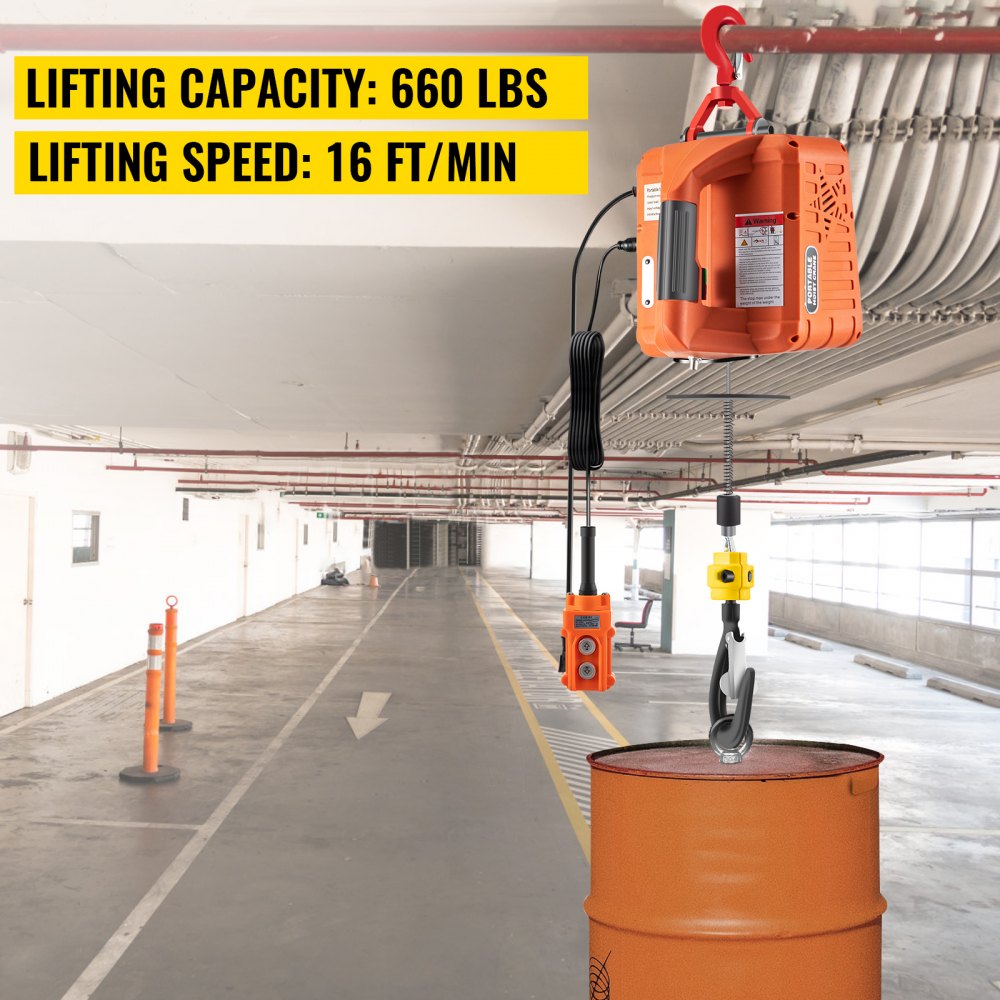 VEVOR Electric Hoist Winch Portable Electric Winch 300KG Wire Remote Control