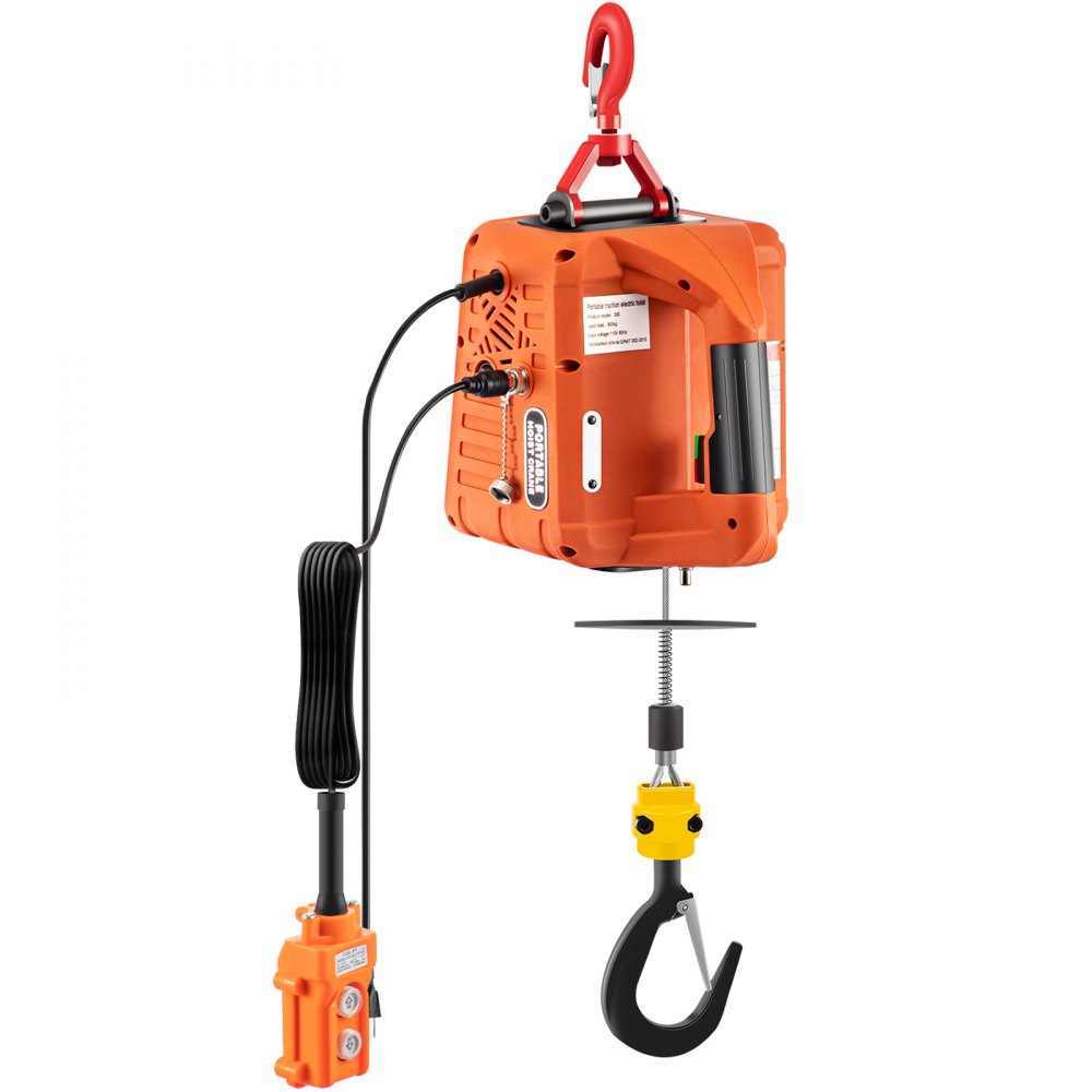VEVOR 3-in-1 Electric Hoist Winch, 1100lbs Portable Electric Winch, 110V Power Winch Crane, 25ft Lifting Height, with Wire, Wireless, Manual Remote Control, Overload Protection for Lifting Towing