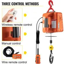 VEVOR 3-in-1 Electric Hoist Winch, 1100lbs Portable Electric Winch, 1500W 110V Power Winch Crane, 25ft Lifting Height, w/Wire and Wireless Remote Control, Overload Protection for Lifting Towing