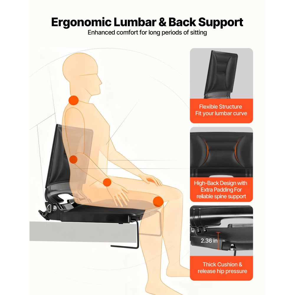 VEVOR Stadium Seat, Folding Bleacher Chair with Back Support and Thick Cushion, Padded Stadium Seat for Bleacher Includes Shoulder Strap, Hooks, Cup Holder, Lycra Material, Side Pocket, PP Material