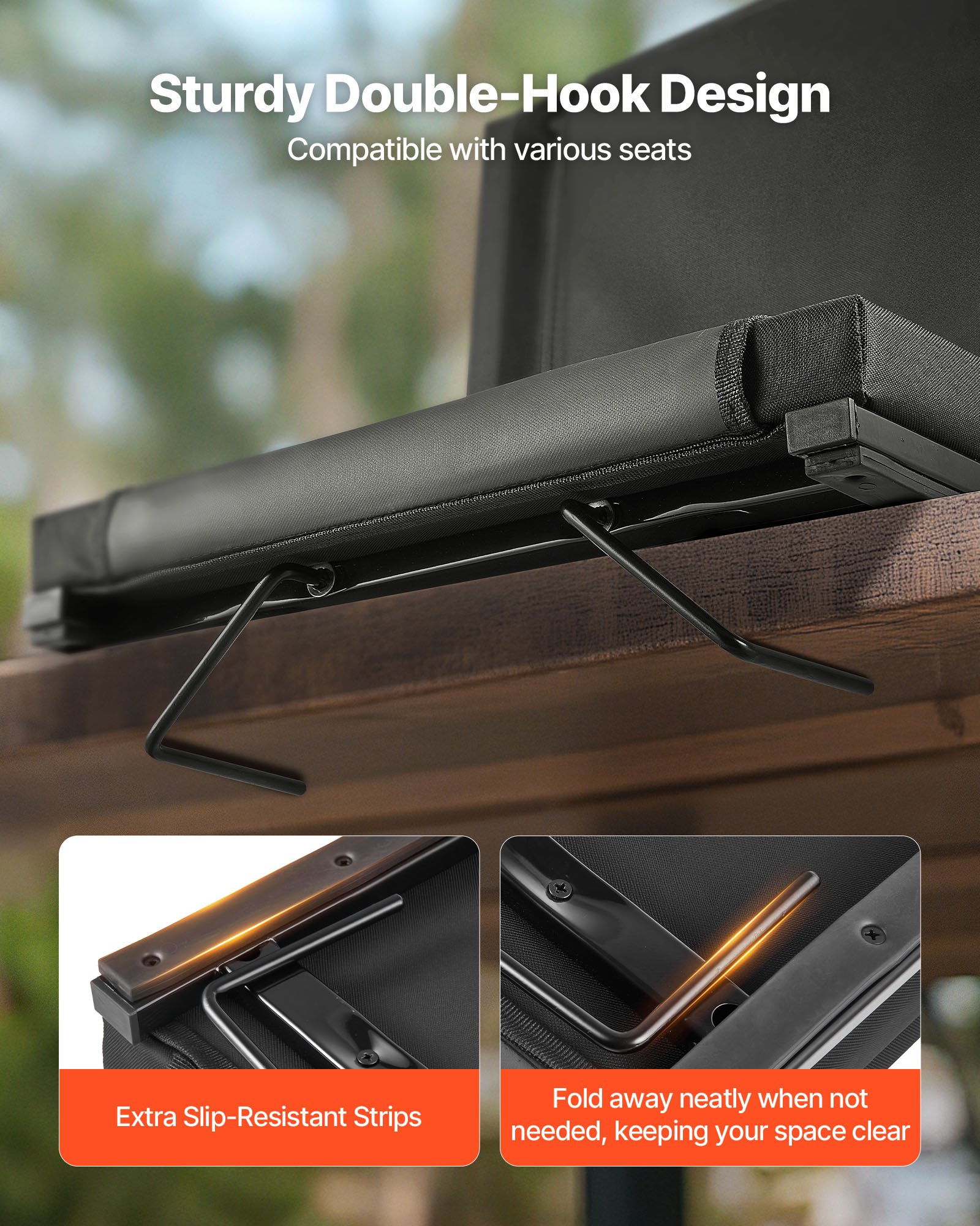 VEVOR Stadium Seat, Folding Bleacher Seat with Back Support and Thick Cushion, Padded Stadium Seats for Bleacher Includes Shoulder Strap, Hooks, Cup Holder, and Side Pocket, Black Bleachers Chair