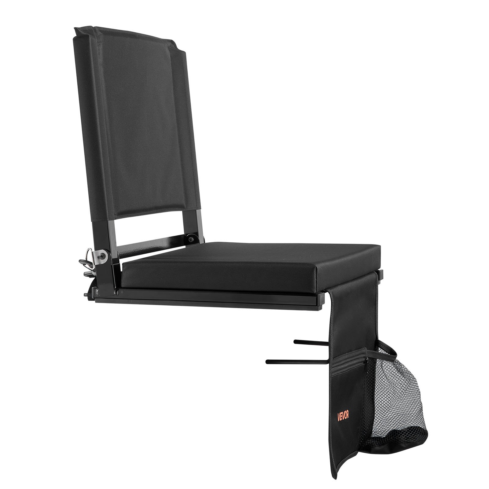 VEVOR Stadium Seat, Folding Bleacher Seat with Back Support and Thick Cushion, Padded Stadium Seats for Bleacher Includes Shoulder Strap, Hooks, Cup Holder, and Side Pocket, Black Bleachers Chair