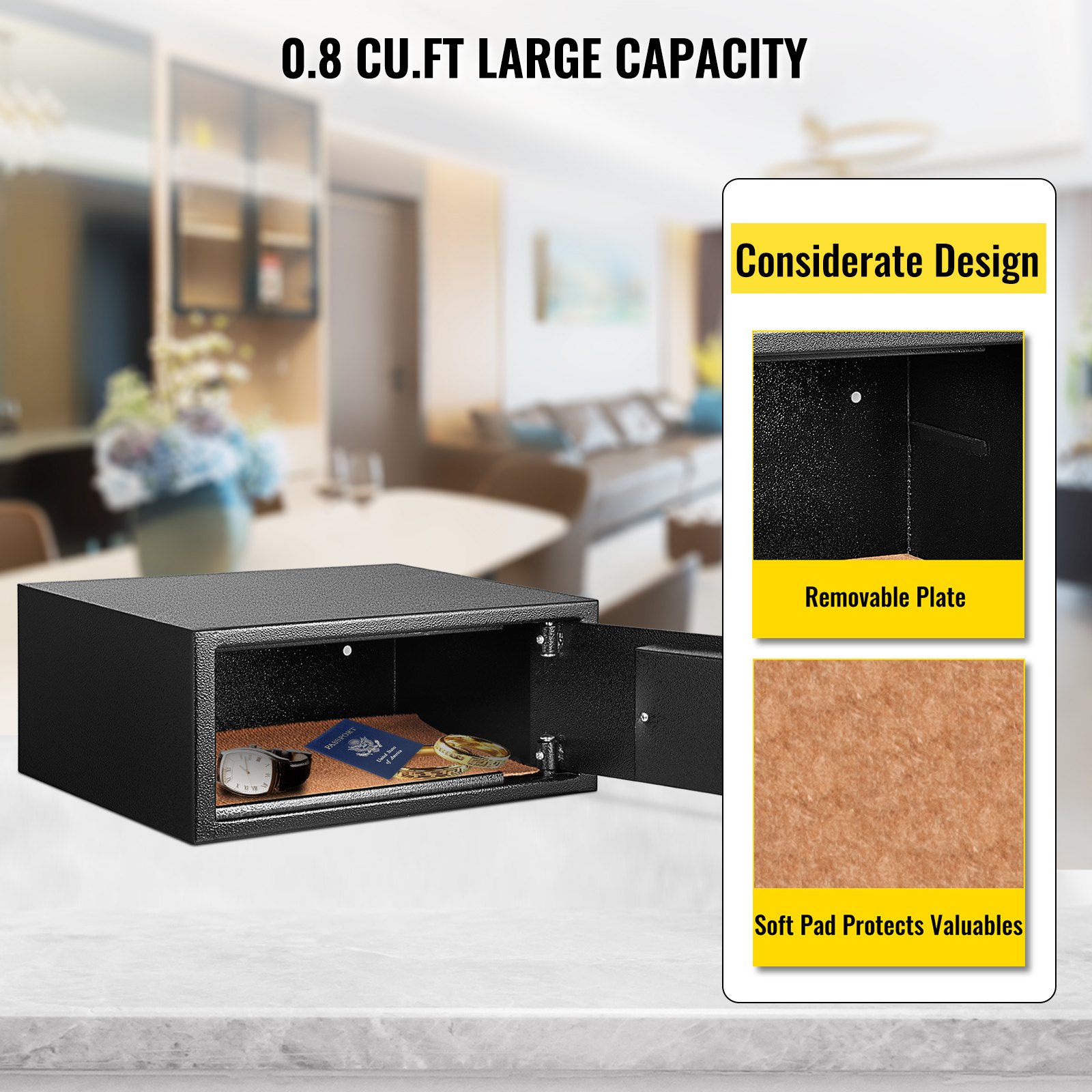 Security Safe 0.8 Cubic Feet, Electronic Safe Box with Electronic Code Lock, Digital Safe Box with 2 Override Keys, Fireproof Safe Carbon Steel Material Money Safe for Home, Hotel and Office