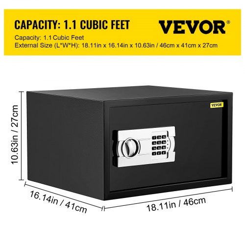 VEVOR Security Safe Box 1.1 Cubic Feet, Safe Deposit Box Black, Cabinet safes 17x14.5x9 Inch, Keypad Safe Digital Safe Box Great for Home, Hotel and Office
