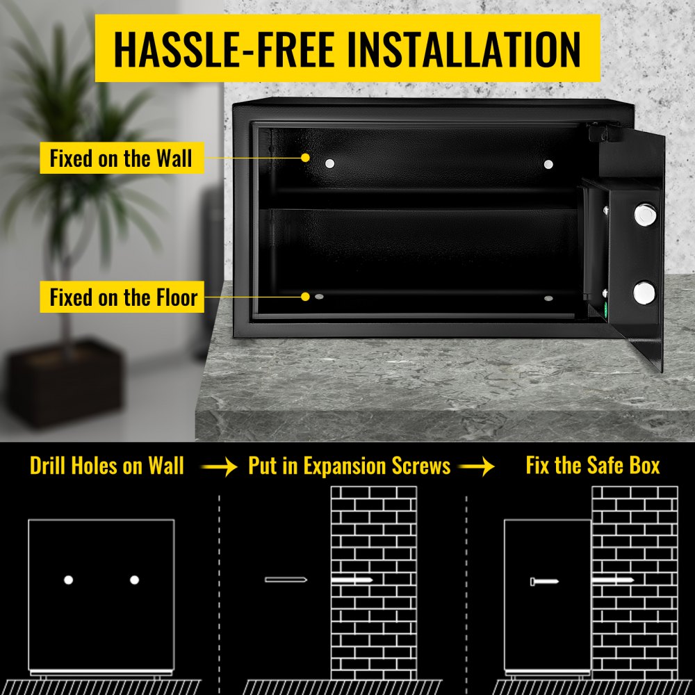 VEVOR Caja de seguridad de 1.1 pies cúbicos, caja de seguridad negra, cajas fuertes de gabinete de 17 x 14.5 x 9 pulgadas, caja fuerte digital con teclado ideal para el hogar, hotel y oficina