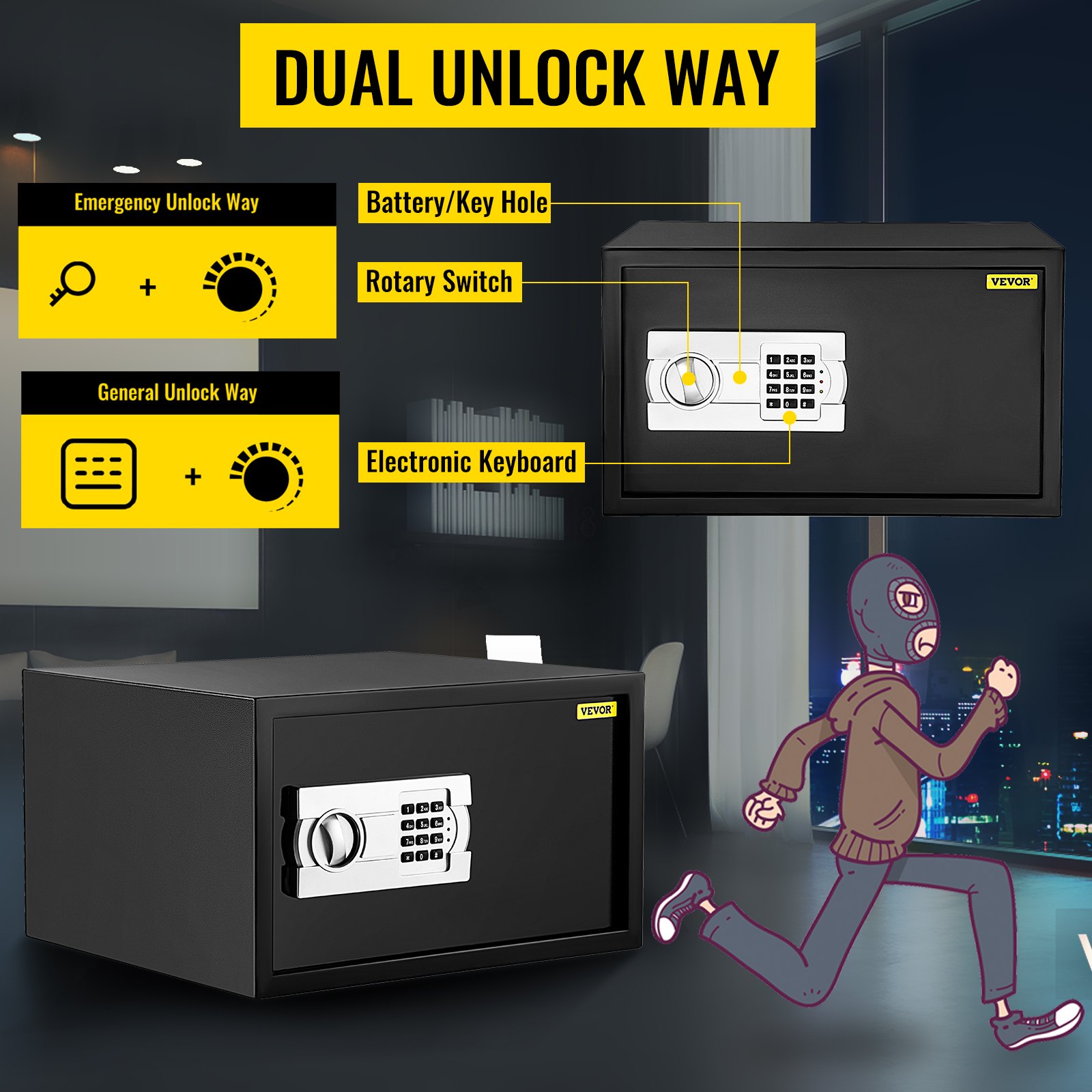 VEVOR Caja de seguridad de 1.1 pies cúbicos, caja de seguridad negra, cajas fuertes de gabinete de 17 x 14.5 x 9 pulgadas, caja fuerte digital con teclado ideal para el hogar, hotel y oficina