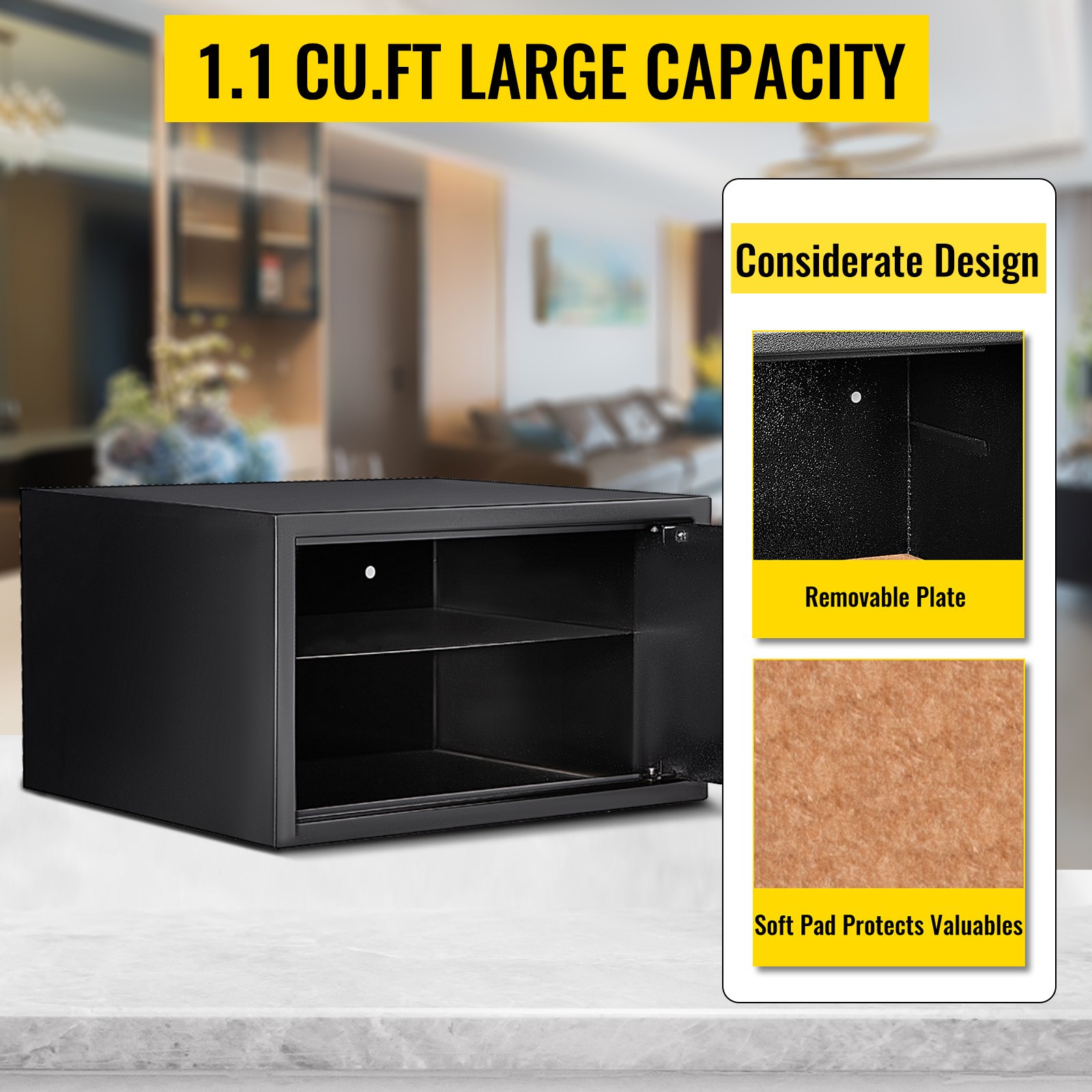 VEVOR Caja de seguridad de 1.1 pies cúbicos, caja de seguridad negra, cajas fuertes de gabinete de 17 x 14.5 x 9 pulgadas, caja fuerte digital con teclado ideal para el hogar, hotel y oficina