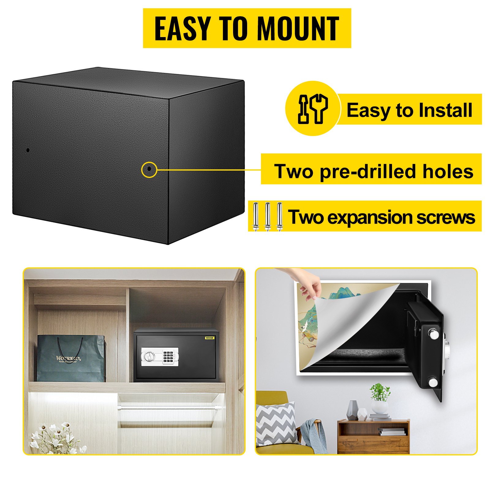 VEVOR Caja de seguridad de 1.1 pies cúbicos, caja de seguridad negra, cajas fuertes de gabinete de 17 x 14.5 x 9 pulgadas, caja fuerte digital con teclado ideal para el hogar, hotel y oficina