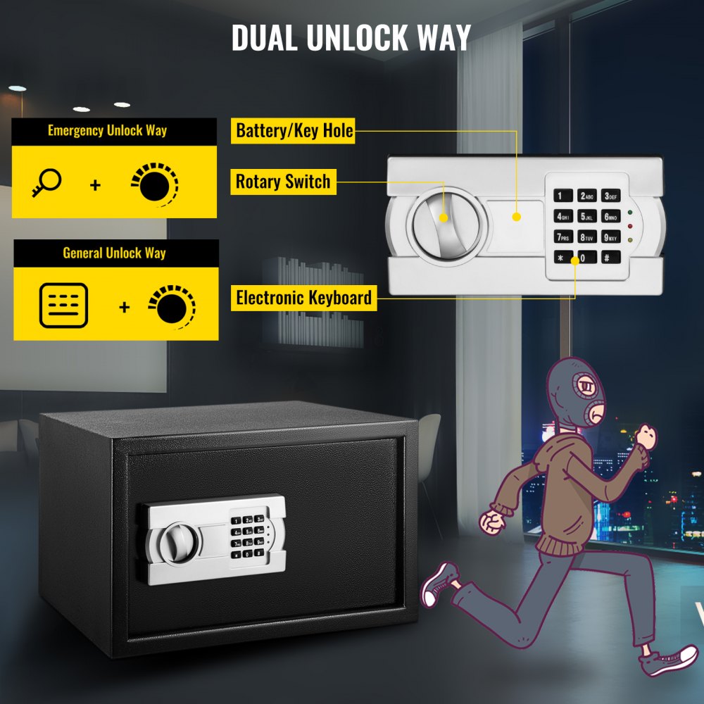 VEVOR Caja fuerte de seguridad de 1.2 pies cúbicos con cerradura digital, caja fuerte digital con dos llaves, construcción de acero al carbono ideal para el hogar, hotel y oficina