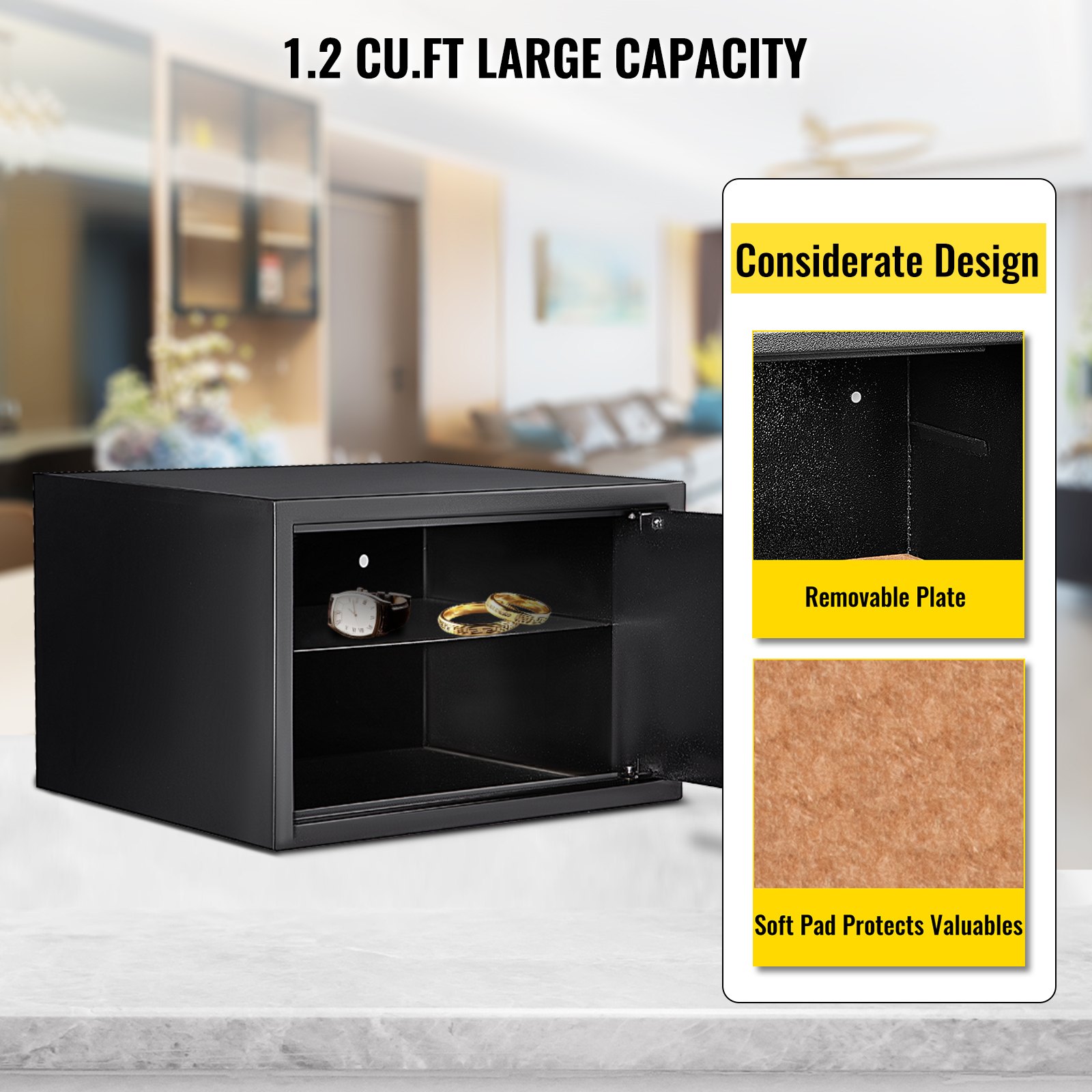 VEVOR Caja fuerte de seguridad de 1.2 pies cúbicos con cerradura digital, caja fuerte digital con dos llaves, construcción de acero al carbono ideal para el hogar, hotel y oficina