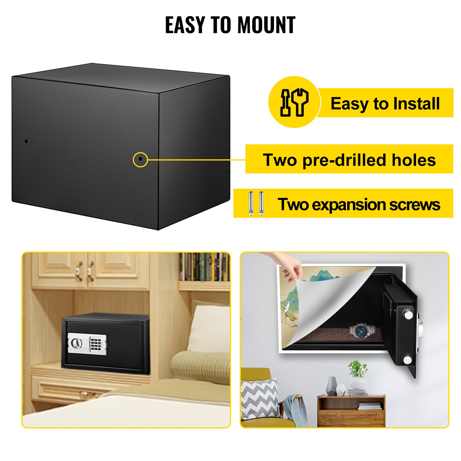 VEVOR Caja fuerte de seguridad de 1.2 pies cúbicos con cerradura digital, caja fuerte digital con dos llaves, construcción de acero al carbono ideal para el hogar, hotel y oficina