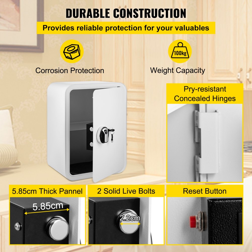 VEVOR Safe Box, 1.8 Cubic Feet Money Safe with Fingerprint Lock and Key Lock, Alloy Steel Home Safes with A Removable Shelf, Jewelry, Passports, Documents (White) (White Safe Box)