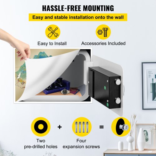 VEVOR Safe Box, 1 Cubic Foot Money Safe with Fingerprint Lock and Key Lock, Alloy Steel Home Safes with 2 Keys, Wall-Mounted Security Safe for Cash, Watch, Jewelry, Passports, Documents (White)