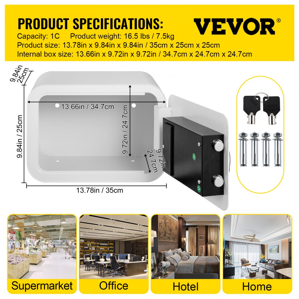 VEVOR Safe Box Lock Security 28L Cash Box Key Lock Home Office Jewelry