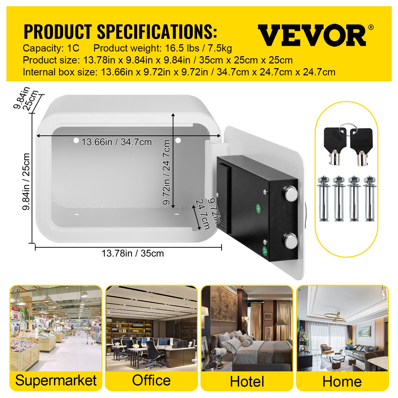 VEVOR Safe Box Lock Security 28L Cash Box Key Lock Home Office Jewelry
