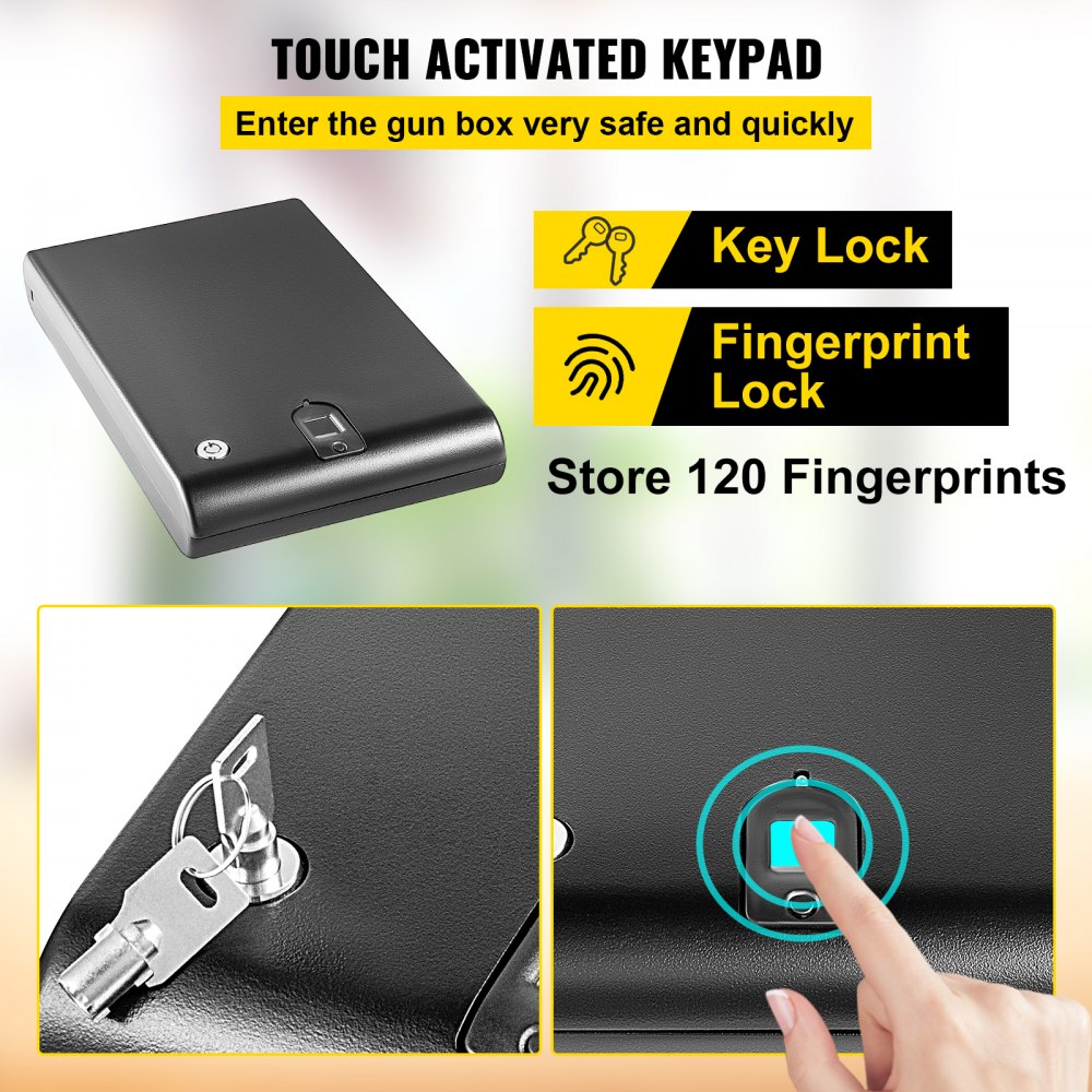 VEVOR Gun Security Safe Box Pistol Safe 27cm Lock Box Cabinet Biometric Finger