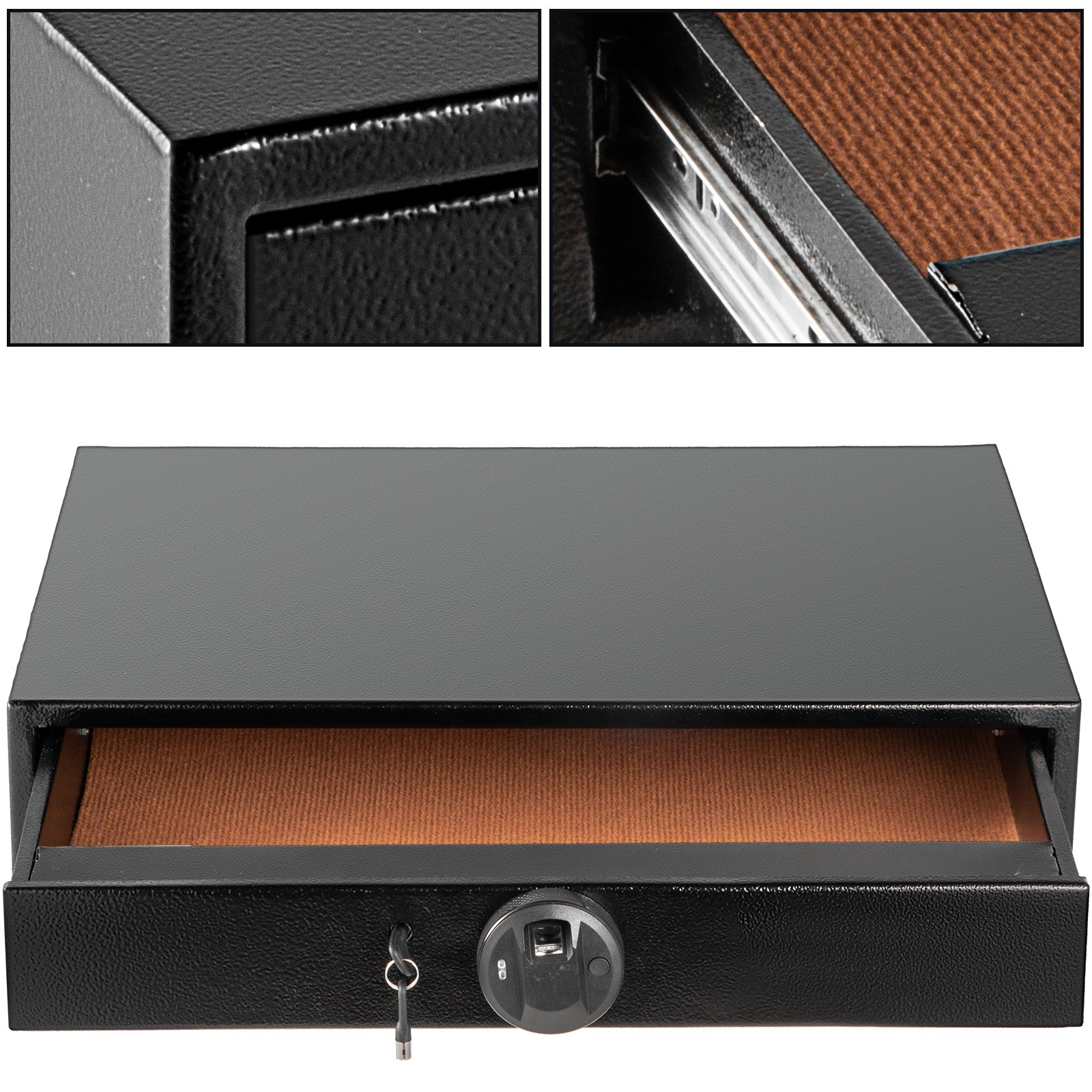 VEVOR Under Bed Gun Safe Fingerprint Lock Under Bed Safe with Two Emergency Keys Under Bed Gun Storage Horizontal Gun Safe Gun Drawer Carbon Steel Truck Bed Gun Storage for Home Hotel Office & Vehicle