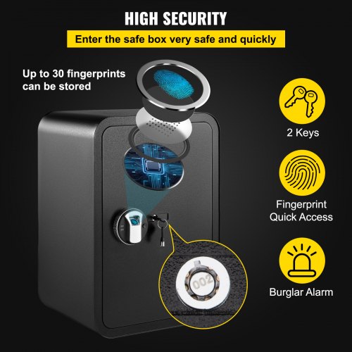 VEVOR Safe Box, 1.8 Cubic Feet Money Safe with Fingerprint Lock and Key Lock, Alloy Steel Home Safes with A Removable Shelf, Wall-Mounted Security Safe for Cash, Jewelry, Passports, Documents, Black