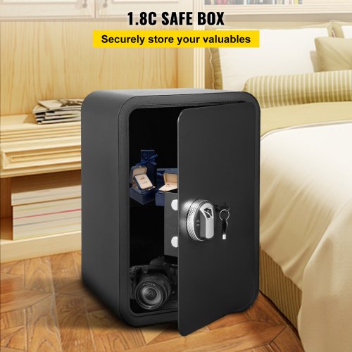 VEVOR Safe Box, 1.8 Cubic Feet Money Safe with Fingerprint Lock and Key Lock, Alloy Steel Home Safes with A Removable Shelf, Wall-Mounted Security Safe for Cash, Jewelry, Passports, Documents (Black)