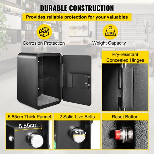 VEVOR Safe Box, 1.8 Cubic Feet Money Safe with Fingerprint Lock and Key Lock, Alloy Steel Home Safes with A Removable Shelf, Wall-Mounted Security Safe for Cash, Jewelry, Passports, Documents (Black)