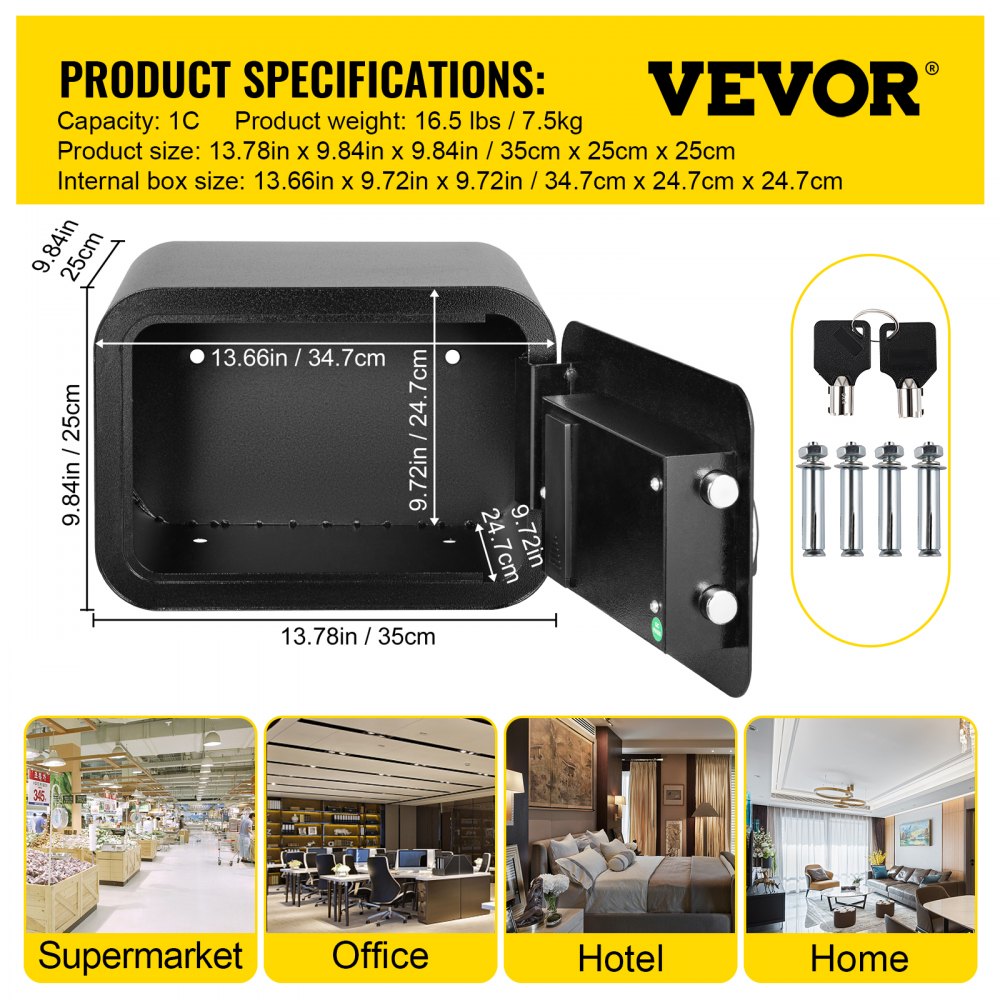 VEVOR Safe Box Lock Security 1 Cubic Feet Cash Box Key Lock Home Office Jewelry
