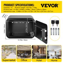 VEVOR Safe Box, 1 Cubic Foot Money Safe with Fingerprint Lock and Key Lock, Alloy Steel Home Safes with 2 Keys, Wall-Mounted Security Safe for Cash, Watch, Jewelry, Passports, Documents (Black)