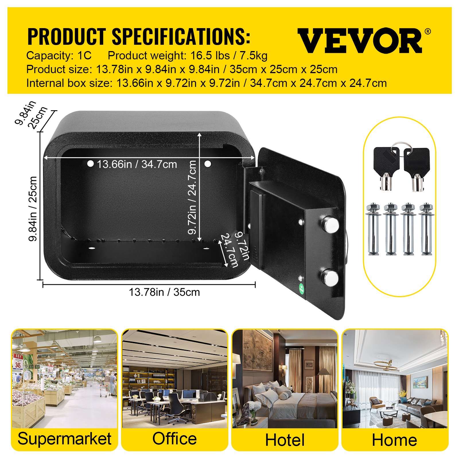 VEVOR Safe Box Lock Security 1 Cubic Feet Cash Box Key Lock Home Office Jewelry