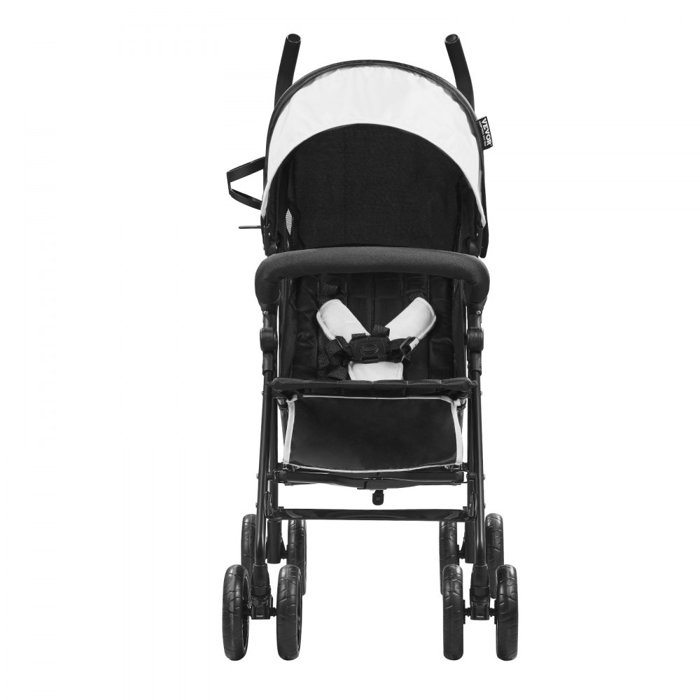 VEVOR Lightweight Stroller, Compact Easy Fold MultiPosition Recline Canopy Backrest, Carbon Steel Frame, Large Storage Basket, Umbrella Toddler Baby Stroller for Travel and More, Black/White