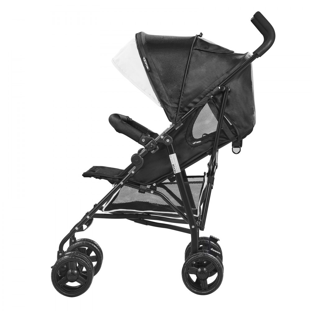 VEVOR Lightweight Stroller, Compact Easy Fold MultiPosition Recline Canopy Backrest, Carbon Steel Frame, Large Storage Basket, Umbrella Toddler Baby Stroller for Travel and More, Black/White
