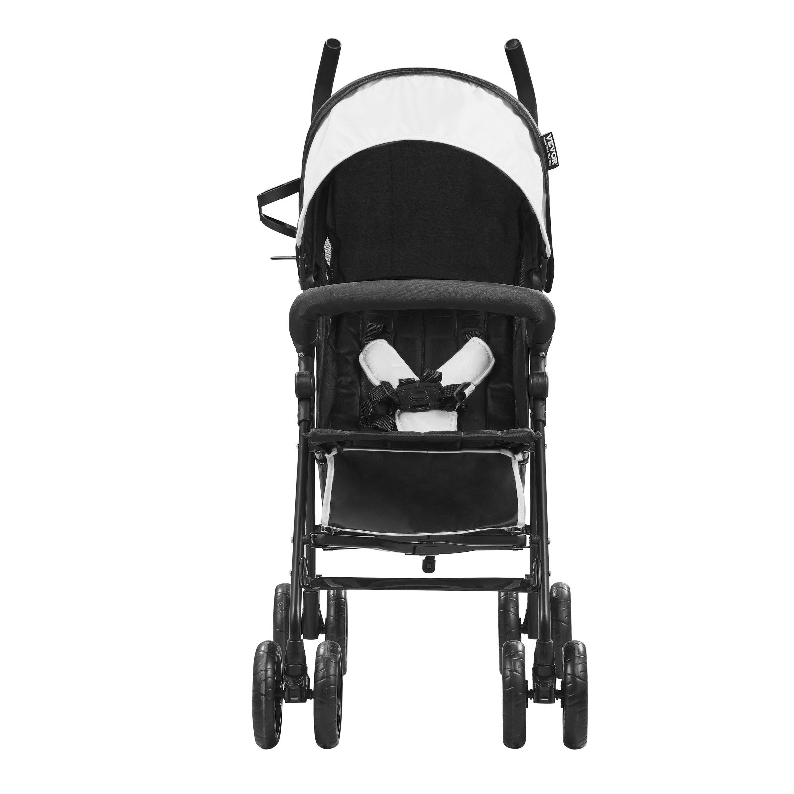VEVOR Lightweight Stroller, Compact Easy Fold MultiPosition Recline Canopy Backrest, Carbon Steel Frame, Large Storage Basket, Umbrella Toddler Baby Stroller for Travel and More, Black/White