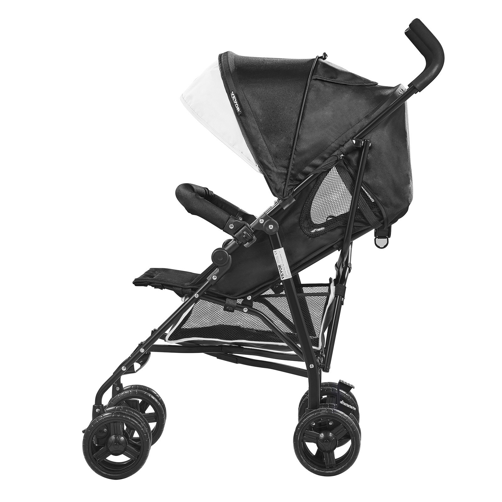 VEVOR Lightweight Stroller, Compact Easy Fold MultiPosition Recline Canopy Backrest, Carbon Steel Frame, Large Storage Basket, Umbrella Toddler Baby Stroller for Travel and More, Black/White