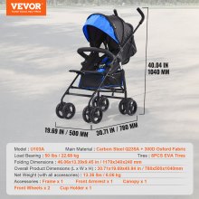 VEVOR Lightweight Stroller Compact Easy Fold Adjustable Backrest Black/Blue