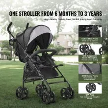 VEVOR Lightweight Stroller Compact Easy Fold Adjustable Backrest Light Gray/Black