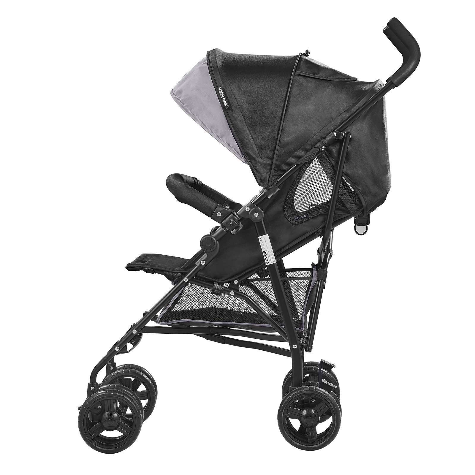 VEVOR Lightweight Stroller, Compact Easy Fold MultiPosition Recline Canopy Backrest, Carbon Steel Frame, Large Storage Basket,Cup Holder, Umbrella Toddler Baby Stroller for Travel, Light Gray/Black