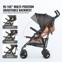 VEVOR Lightweight Stroller Compact Easy Fold Adjustable Backrest Dark Gray/Black