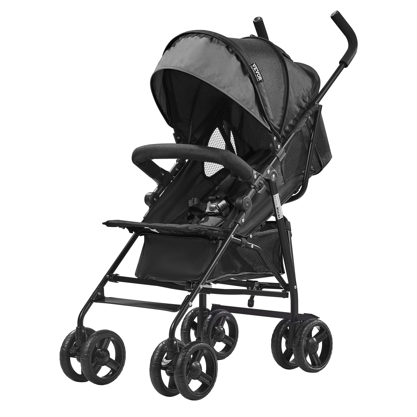VEVOR Lightweight Stroller, Compact Easy Fold MultiPosition Recline Canopy Backrest, Carbon Steel Frame, Large Storage Basket,Cup Holder, Umbrella Toddler Baby Stroller for Travel, Dark Gray/Black